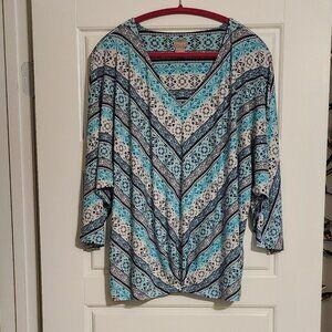 Chico's Floral Multi-color Blue, Blouson Top